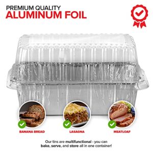 Stock Your Home Disposable Aluminum Loaf Pans with Lids, 2 Lb (50 Pack) Foil Baking Tins with Plastic Lid, Tin Pan with Cover for Cake, Banana Bread, Meatloaf, Mini Lasagna, Drip Trays