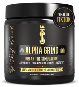 top shelf grind alpha grind – instant maca coffee for men + natural energy + brain booster nootropic for ageless clarity, focus | lean muscle building growth & size, 30sv