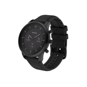 fossil men's neutra gen 6 hybrid 44mm stainless steel and leather smart watch, color: black (model: ftw7074)