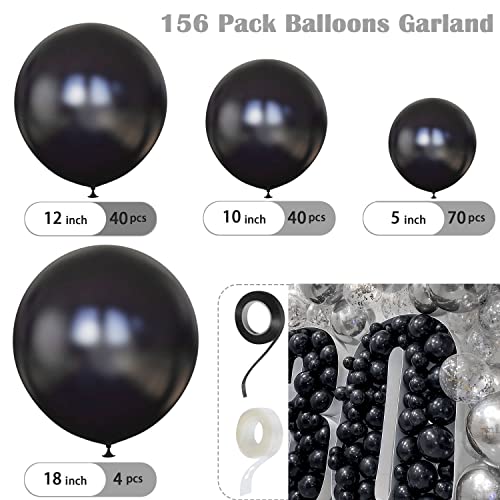 MOMOHOO Black Balloons Garland Arch - 154Pcs 5/10/12/18 Inch Black Balloons Different Sizes Halloween Balloons, Graduation Party Decorations, Birthday Ballons Black Latex Balloons Anniversary Balloons