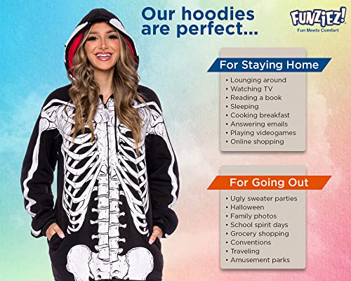 Funziez! Fun Halloween Hoodies, Pumpkin and Skeleton Pullover Costumes, Adult Hooded Sweatshirts for Women and Men