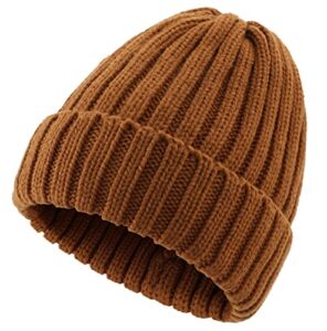 connectyle knit beanie hat for women acrylic winter hats ribbed warm cuffed skull ski cap brown