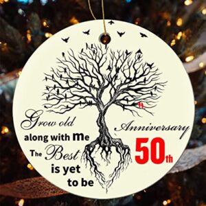 50th Anniversary Wedding Ornament Gifts for Women Men Couple, 50th Married, Wedding for Fifty Years, Ceramic Ornament for 50th Years Husband Wife Parents Keepsake Ornaments Christmas Tree Ornament