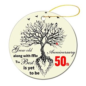 50th anniversary wedding ornament gifts for women men couple, 50th married, wedding for fifty years, ceramic ornament for 50th years husband wife parents keepsake ornaments christmas tree ornament