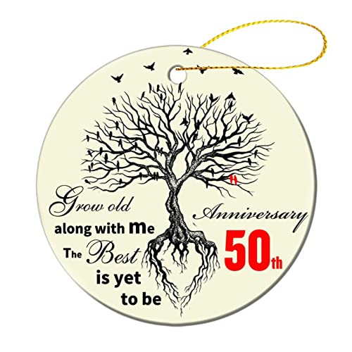 50th Anniversary Wedding Ornament Gifts for Women Men Couple, 50th Married, Wedding for Fifty Years, Ceramic Ornament for 50th Years Husband Wife Parents Keepsake Ornaments Christmas Tree Ornament