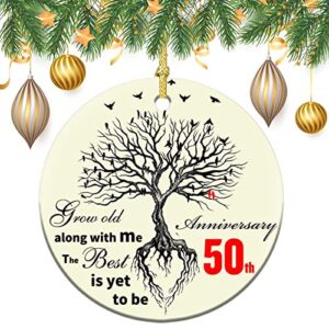 50th Anniversary Wedding Ornament Gifts for Women Men Couple, 50th Married, Wedding for Fifty Years, Ceramic Ornament for 50th Years Husband Wife Parents Keepsake Ornaments Christmas Tree Ornament