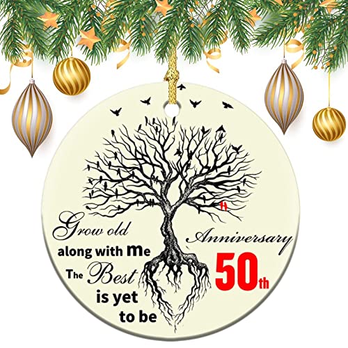 50th Anniversary Wedding Ornament Gifts for Women Men Couple, 50th Married, Wedding for Fifty Years, Ceramic Ornament for 50th Years Husband Wife Parents Keepsake Ornaments Christmas Tree Ornament