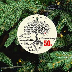 50th Anniversary Wedding Ornament Gifts for Women Men Couple, 50th Married, Wedding for Fifty Years, Ceramic Ornament for 50th Years Husband Wife Parents Keepsake Ornaments Christmas Tree Ornament