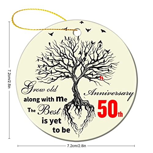 50th Anniversary Wedding Ornament Gifts for Women Men Couple, 50th Married, Wedding for Fifty Years, Ceramic Ornament for 50th Years Husband Wife Parents Keepsake Ornaments Christmas Tree Ornament