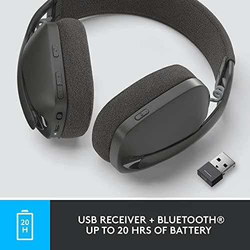 Logitech Zone Vibe 125 Wireless Headphones with Noise-Canceling Microphone, Bluetooth, USB-A Receiver; Works with Zoom, Google Voice, Google Meet, Mac/PC - Graphite (Renewed)