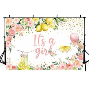aibiin 7x5ft lemon baby shower backdrop it's a girl pink flowers balloons photography background baby shower party decorations banner cake table photo booth props