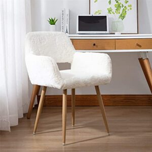 HomVent Modern Faux Fur Vanity Chair Elegant White Furry Makeup Desk Chairs for Girls Women Comfy Fluffy Arm Chair with Wood Metal Legs Cute Desk Chair for Bedroom Living Room Home Office Makeup