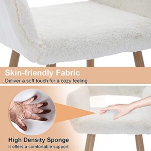 HomVent Modern Faux Fur Vanity Chair Elegant White Furry Makeup Desk Chairs for Girls Women Comfy Fluffy Arm Chair with Wood Metal Legs Cute Desk Chair for Bedroom Living Room Home Office Makeup