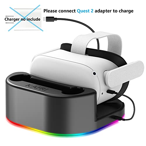 KAFRI Charging Dock for Oculus Quest 2 with LED Light, VR Headset Charging Stand and Controller Holder, Charger Station Accessories for Oculus/Meta Quest 2, Oculus Rift or Rift S - Black