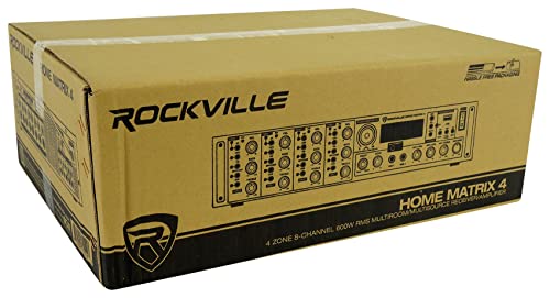 Rockville Home Matrix 4 Zone 8 Channel 600w Multi Room/Source Receiver/Amplifier