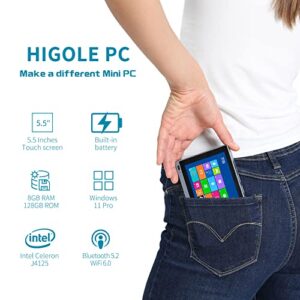 HIGOLEPC Mini PC Windows 11 PRO, Intel Celeron J4125 Mini Computer, 8GB DDR4 128GB EMMC Mini Desktop Computer with IPS Screen, WiFi 6.0, BT5.2, Gigabit Ethernet