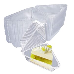 hiqqugu 100 pcs triangle plastic hinged take out containers clamshell take out tray, clear plastic take out containers for dessert, cakes, cookies, salads, pasta, sandwiches (5.5x4x3 in)