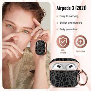 Maxjoy Airpods 3rd Generation Case,Protective Shockproof Cover with Keychain Compatible,Cute AirPods 3rd Generation Case Cover, Apple airpod 3 case,for Girls and Women and Men （Leopard print on black）