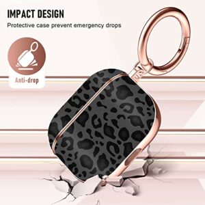 Maxjoy Airpods 3rd Generation Case,Protective Shockproof Cover with Keychain Compatible,Cute AirPods 3rd Generation Case Cover, Apple airpod 3 case,for Girls and Women and Men （Leopard print on black）