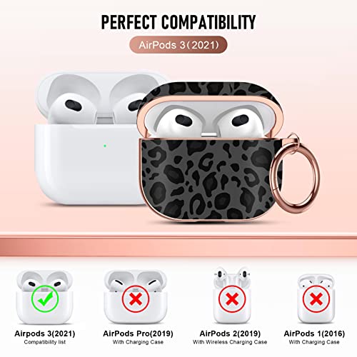 Maxjoy Airpods 3rd Generation Case,Protective Shockproof Cover with Keychain Compatible,Cute AirPods 3rd Generation Case Cover, Apple airpod 3 case,for Girls and Women and Men （Leopard print on black）