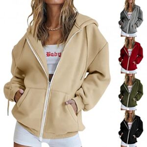 Handyulong hoodies for women teen girls,womens hoodies zip up,Women's Cute Hoodies Teen Girl Fall Jacket Oversized Sweatshirts Casual Drawstring Clothes Zip Up Y2K Hoodie with Pocket