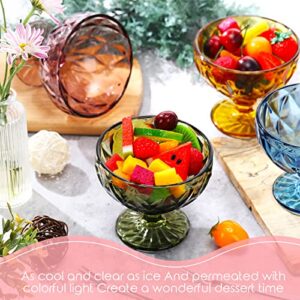 Mimorou 8 Pack Ice Cream Glass Bowls Set 10oz Colorful Dessert Cups Footed Vintage Diamond Glass Sundae Bowls with for Ice Cream Snack Fruits Salads Drinks, 4 Colors