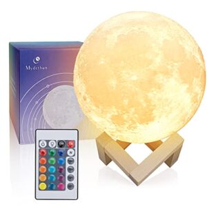 mydethun 16 colors moon lamp - home décor, party light with brightness control, led night light, bedroom, living room, meditation, birthday gift, with remote control and wooden base, 4.7"