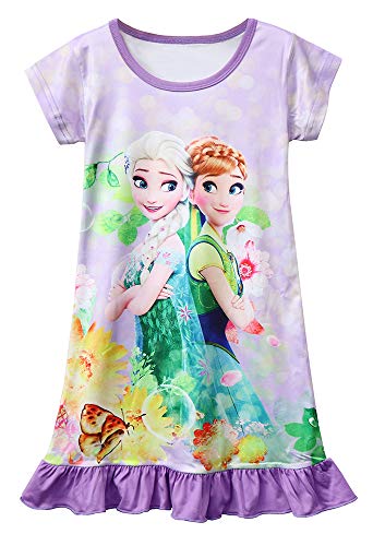 AOVCLKID Little Girls Princess Casual Cartoon Printed Dress up(6 Years,Purple)