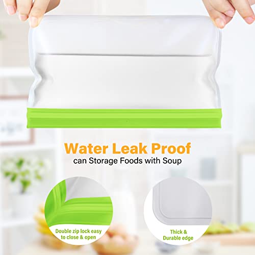 Reusable Food Storage Bags, 6 Pack BPA Free Reusable Freezer Bags, Extra Thick Leakproof Resealable Silicone Lunch Food Bags for Meat Veggies 2 Gallon Bags 2 Sandwich Bags 2 Snack Bags