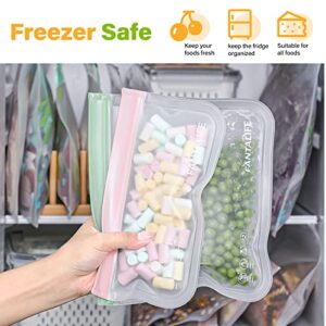 Reusable Food Storage Bags, 6 Pack BPA Free Reusable Freezer Bags, Extra Thick Leakproof Resealable Silicone Lunch Food Bags for Meat Veggies 2 Gallon Bags 2 Sandwich Bags 2 Snack Bags