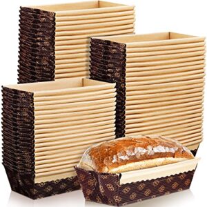 Mimorou 50 Pcs Paper Loaf Pan Disposable Baking Loft Mold Pans Microwave Oven Freezer Safe Mini Liners Christmas Boxes Bakeable Kraft for Bread Cake, 6 x 2.6 2 Inch, Gold