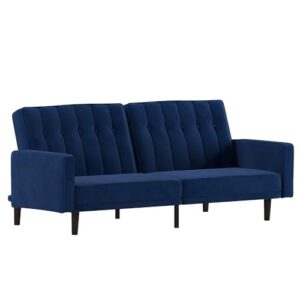 flash furniture carter premium tufted split back sofa futon -navy velvet upholstery - solid wood legs - convertible sleeper couch for small spaces