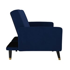 Flash Furniture Sophia Premium Split Back Sofa Futon - Navy Velvet Upholstery - Solid Wood Legs - Convertible Sleeper Couch for Small Spaces