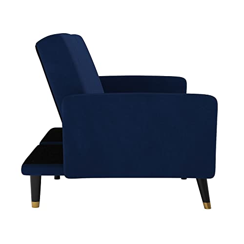 Flash Furniture Sophia Premium Split Back Sofa Futon - Navy Velvet Upholstery - Solid Wood Legs - Convertible Sleeper Couch for Small Spaces