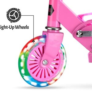 Scooters for Kids 2 Wheel Folding Kick Scooter for Girls Boys Ages 3+ to Teen, fold-to-Carry, Lightweight, Portable Scooter with Motion-Activated Light-up Wheels, and Adjustable Handlebars