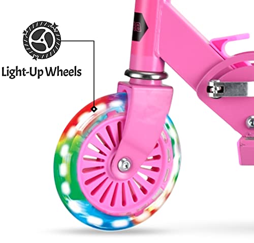 Scooters for Kids 2 Wheel Folding Kick Scooter for Girls Boys Ages 3+ to Teen, fold-to-Carry, Lightweight, Portable Scooter with Motion-Activated Light-up Wheels, and Adjustable Handlebars