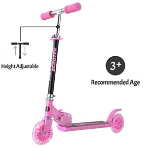 Scooters for Kids 2 Wheel Folding Kick Scooter for Girls Boys Ages 3+ to Teen, fold-to-Carry, Lightweight, Portable Scooter with Motion-Activated Light-up Wheels, and Adjustable Handlebars