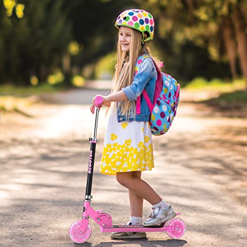 Scooters for Kids 2 Wheel Folding Kick Scooter for Girls Boys Ages 3+ to Teen, fold-to-Carry, Lightweight, Portable Scooter with Motion-Activated Light-up Wheels, and Adjustable Handlebars