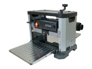 cutech 40800h 13-inch spiral cutterhead benchtop planer with 26 tungsten carbide inserts, 2-speed feed rate, snipe minimizer, and board return rollers