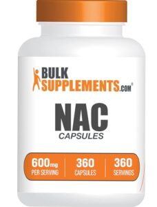 bulksupplements.com nac 600 mg capsules - n-acetyle cysteine 600mg, nac supplement, nac 600mg - nac capsules, gluten free - 1 capsule per serving, 360-day supply, 360 capsules