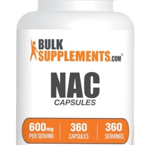 BULKSUPPLEMENTS.COM NAC 600 mg Capsules - N-Acetyle Cysteine 600mg, NAC Supplement, NAC 600mg - NAC Capsules, Gluten Free - 1 Capsule per Serving, 360-Day Supply, 360 Capsules