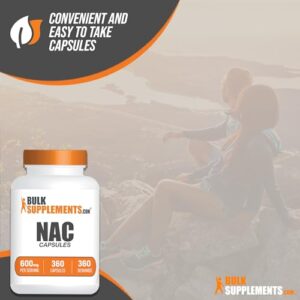 BULKSUPPLEMENTS.COM NAC 600 mg Capsules - N-Acetyle Cysteine 600mg, NAC Supplement, NAC 600mg - NAC Capsules, Gluten Free - 1 Capsule per Serving, 360-Day Supply, 360 Capsules