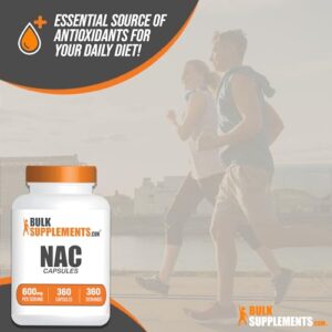 BULKSUPPLEMENTS.COM NAC 600 mg Capsules - N-Acetyle Cysteine 600mg, NAC Supplement, NAC 600mg - NAC Capsules, Gluten Free - 1 Capsule per Serving, 360-Day Supply, 360 Capsules