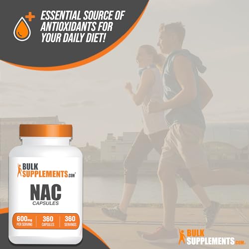 BULKSUPPLEMENTS.COM NAC 600 mg Capsules - N-Acetyle Cysteine 600mg, NAC Supplement, NAC 600mg - NAC Capsules, Gluten Free - 1 Capsule per Serving, 360-Day Supply, 360 Capsules