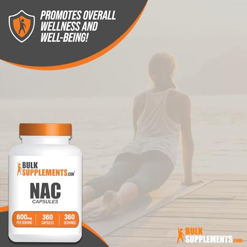 BULKSUPPLEMENTS.COM NAC 600 mg Capsules - N-Acetyle Cysteine 600mg, NAC Supplement, NAC 600mg - NAC Capsules, Gluten Free - 1 Capsule per Serving, 360-Day Supply, 360 Capsules