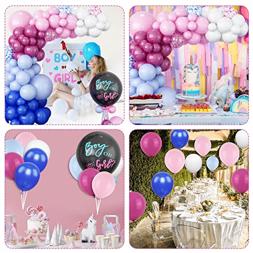 GREMAG Gender Reveal Balloon Arch, 132PCS Gender Reveal Decorations, Blue Pink White Pastel Balloons, 18 Inch Black Boy or Girl Reveal Balloon with Pink and Blue Round Confetti, for Baby Shower Supply