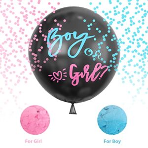 GREMAG Gender Reveal Balloon Arch, 132PCS Gender Reveal Decorations, Blue Pink White Pastel Balloons, 18 Inch Black Boy or Girl Reveal Balloon with Pink and Blue Round Confetti, for Baby Shower Supply