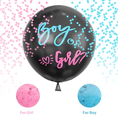 GREMAG Gender Reveal Balloon Arch, 132PCS Gender Reveal Decorations, Blue Pink White Pastel Balloons, 18 Inch Black Boy or Girl Reveal Balloon with Pink and Blue Round Confetti, for Baby Shower Supply