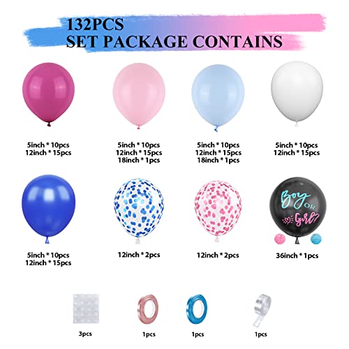 GREMAG Gender Reveal Balloon Arch, 132PCS Gender Reveal Decorations, Blue Pink White Pastel Balloons, 18 Inch Black Boy or Girl Reveal Balloon with Pink and Blue Round Confetti, for Baby Shower Supply