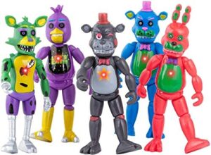 jianyia inspired by five night freddy's|5 pcs set fnaf action figures|dolls for all kids toys gifts | foxy articulated action|figure freddy/kim freddy/fox/chika/bonnie|size 5-6 ''|multicolor